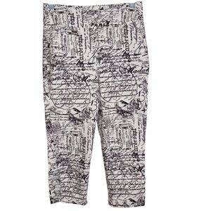 Breezes Crop Pants White with French Graphics Front Pockets Women’s Size 10
